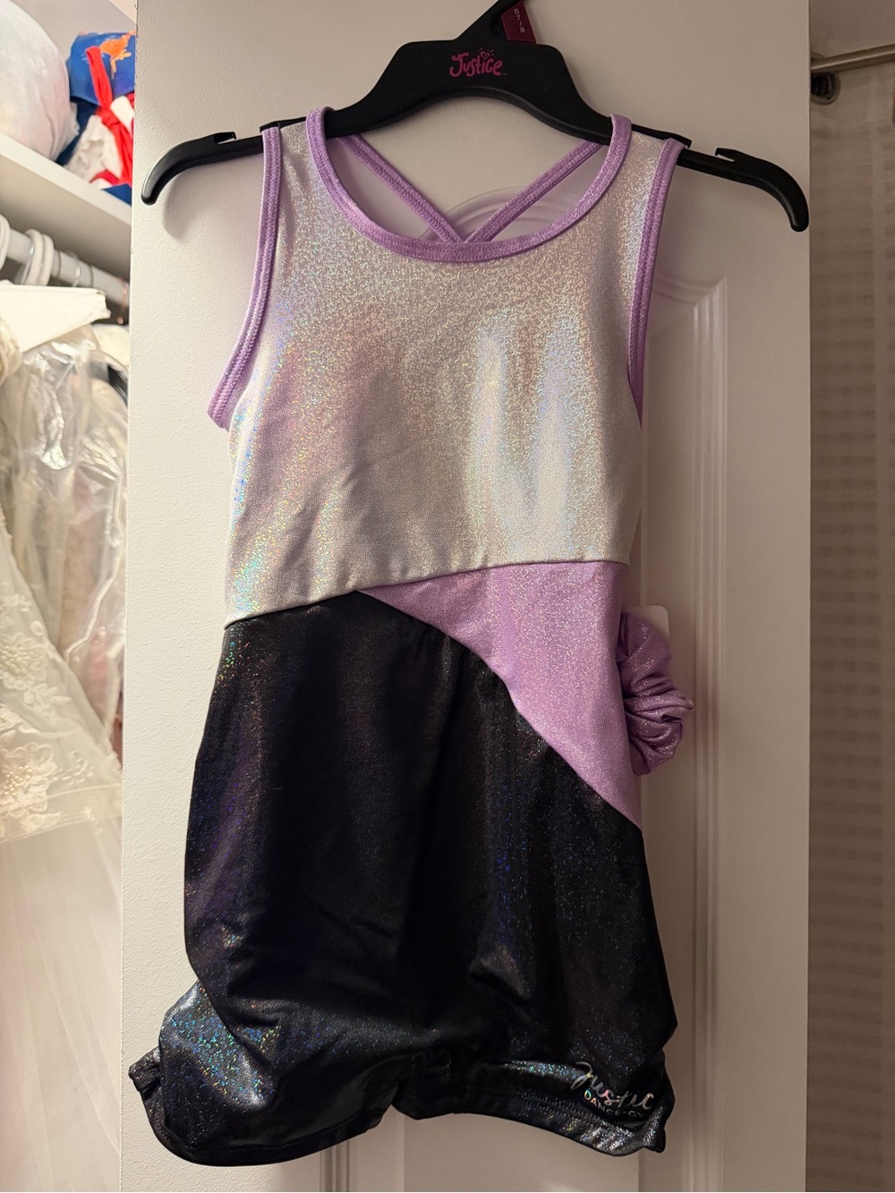 Justice Iridescent Silver, Lavender & Black Girls One-Piece Bodysuit